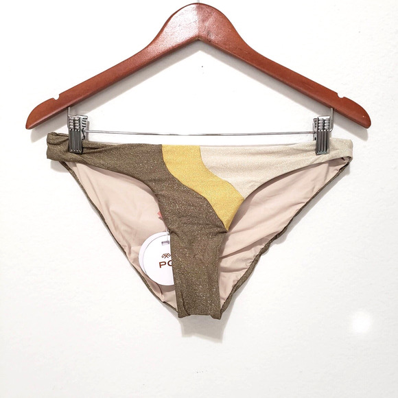 NEW!! PQ Swim SIZE L Haven Wave Gold Ruched Bikini Full Bottoms Divine HAV 2655 - Picture 1 of 9